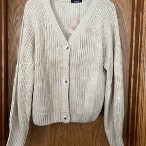 Beige Knit Cardigan Sweater